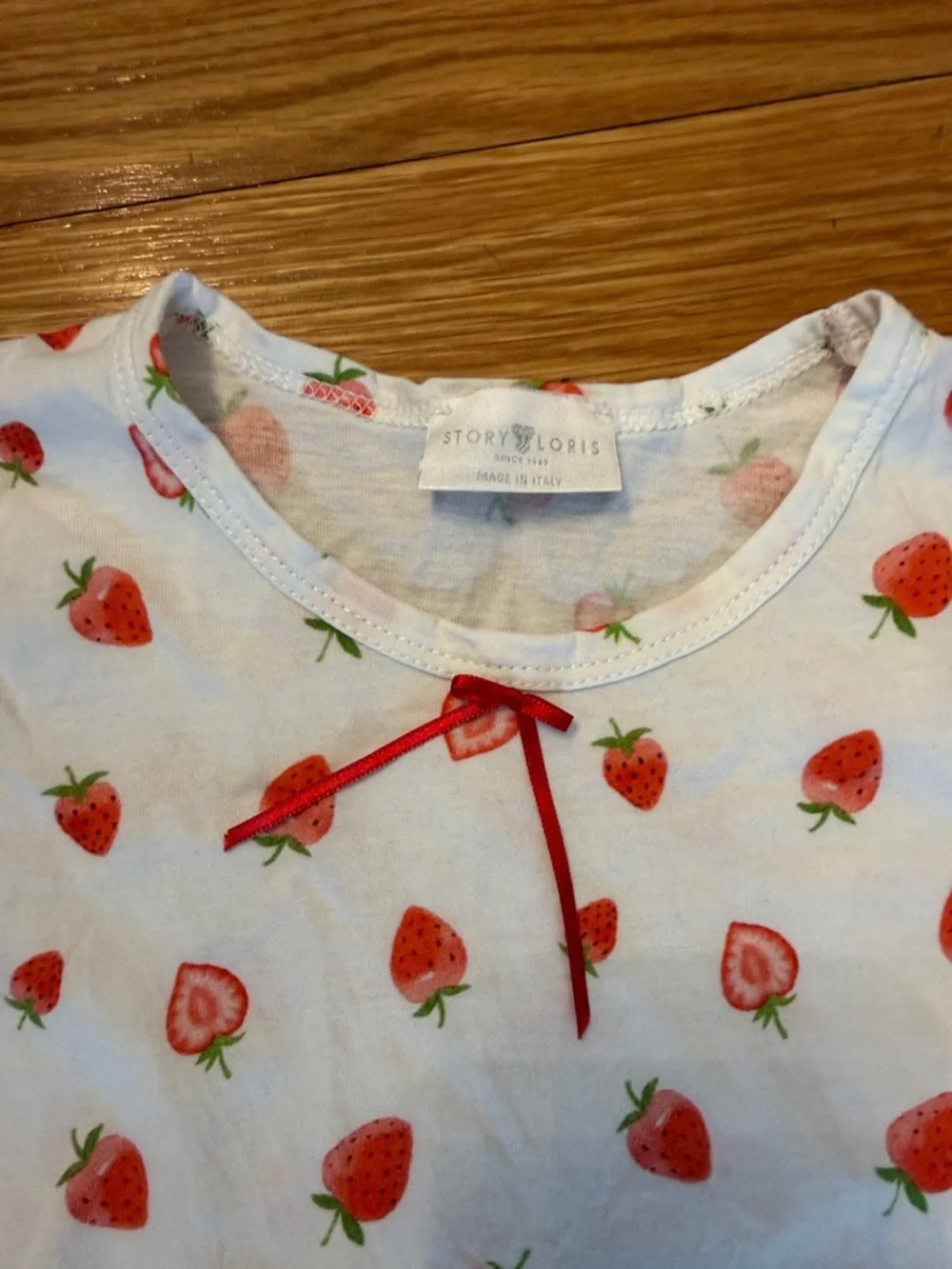 Story Loris Italian brand Girls White Strawberry Print Short Sleeve Tee 116 cm